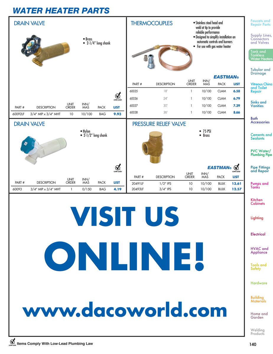 Tank and Tankless Water Heaters DACO Worldwide Catalog